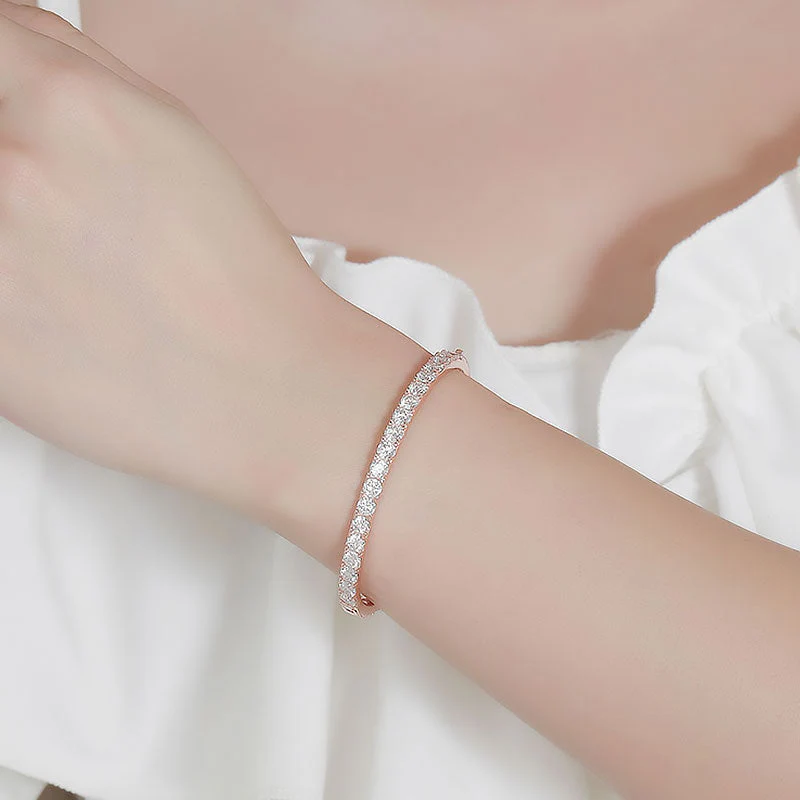 Easy To Match Sterling Silver 4MM Moissanite Eternity Bangle Bracelet - Image 6