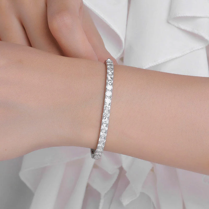 Easy To Match Sterling Silver 4MM Moissanite Eternity Bangle Bracelet - Image 7