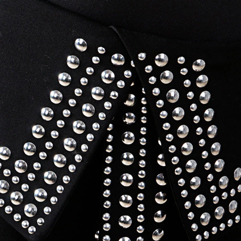 Eccentric Contrast Studded Edge Fold Over High Waist Split A Line Mini Skirt - Image 3