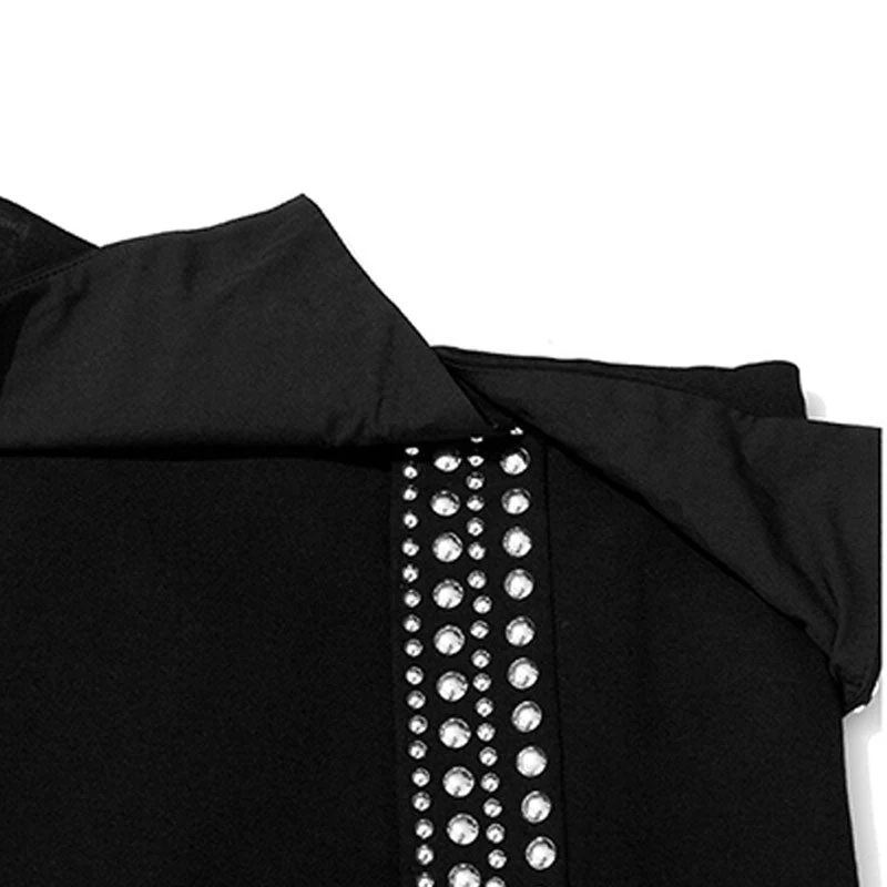 Eccentric Contrast Studded Edge Fold Over High Waist Split A Line Mini Skirt - Image 4