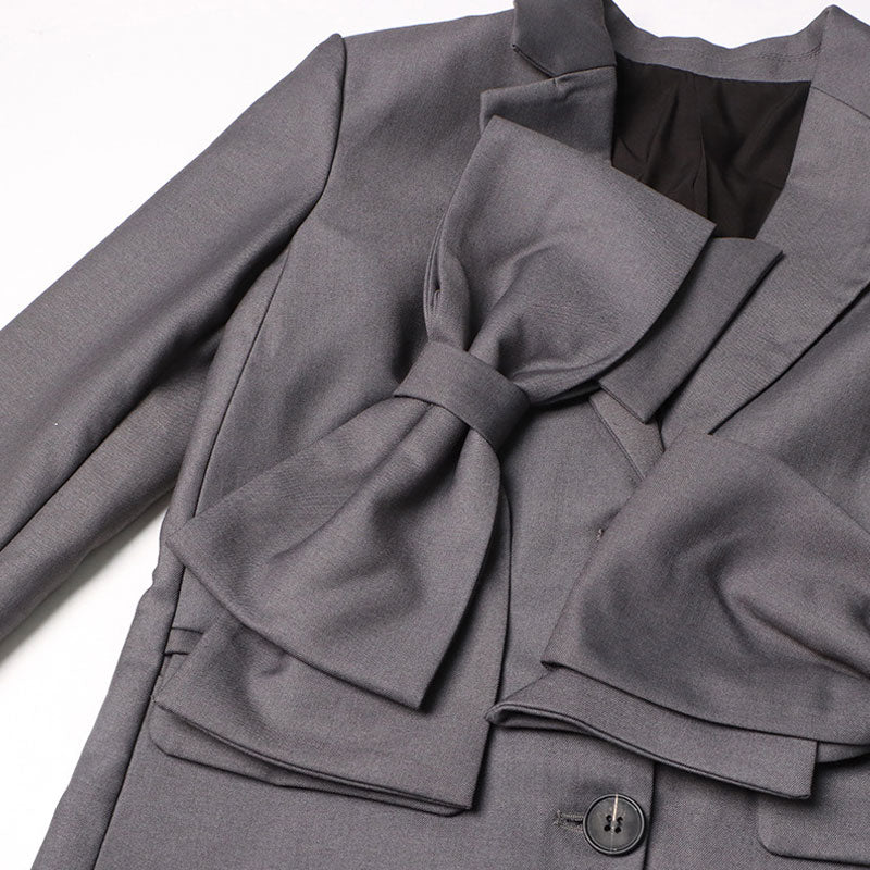 Edge Big Bow Detail Lapel Collar Shoulder Pad Long Sleeve Single Breasted Blazer - Image 5