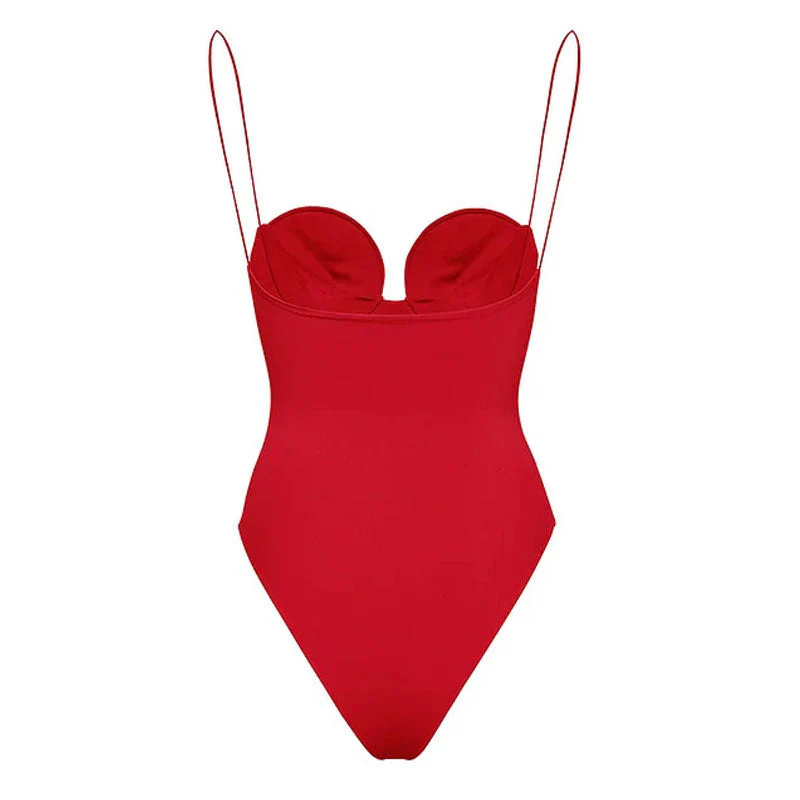 Edgy 3D Rosette Decor Sweetheart Neck Brazilian Cheeky One Piece Swimsuit - Image 2