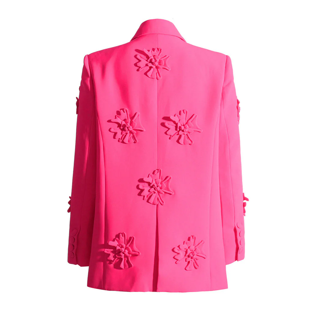 Edgy Floral Embroidered Peak Lapel Double Breasted Blazer - Image 2
