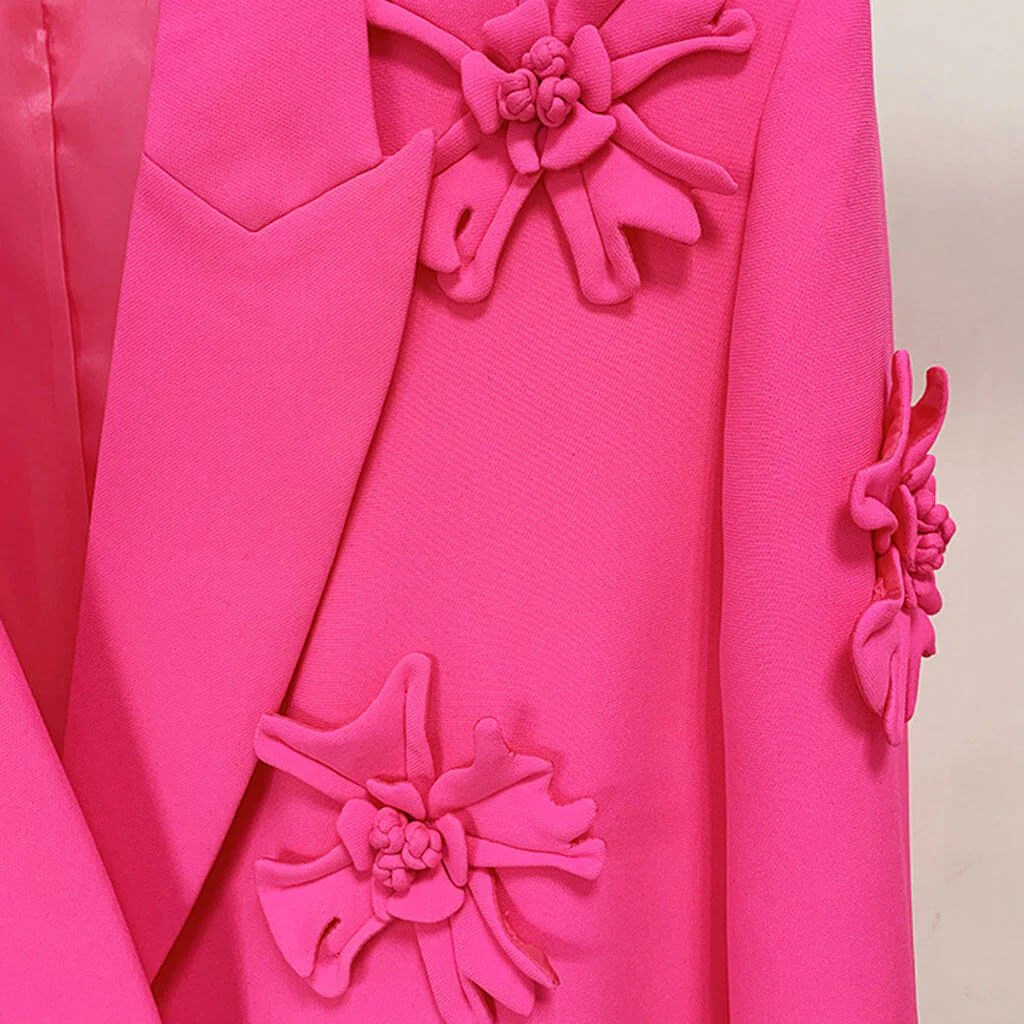 Edgy Floral Embroidered Peak Lapel Double Breasted Blazer - Image 5