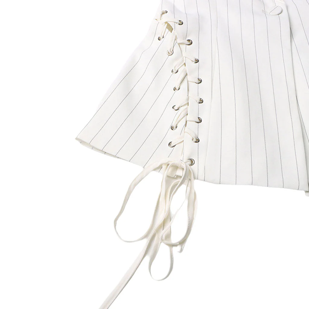 Edgy Lace Up Striped Print Lapel Collar Single Breasted Tailored Blazer - Image 5