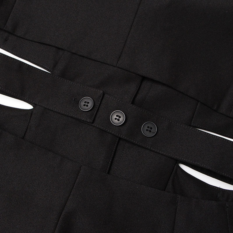 Edgy Notch Lapel Belted Shoulder Pad CutOut Single Breasted Long Tailored Blazer - Image 5