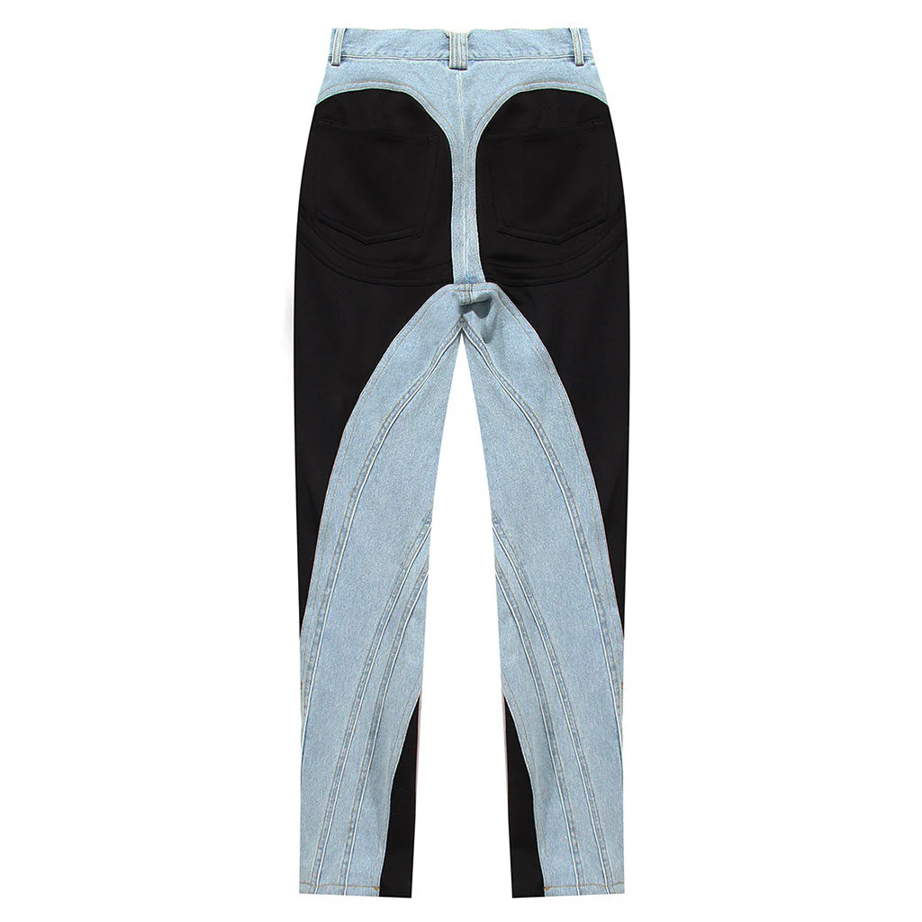 Edgy Two Tone Twisted Seam High Waist Skinny Spliced Jeans - Image 2
