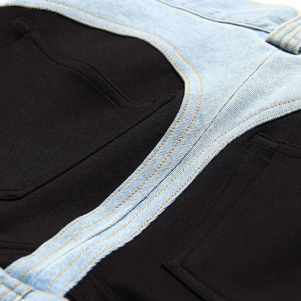Edgy Two Tone Twisted Seam High Waist Skinny Spliced Jeans - Image 4