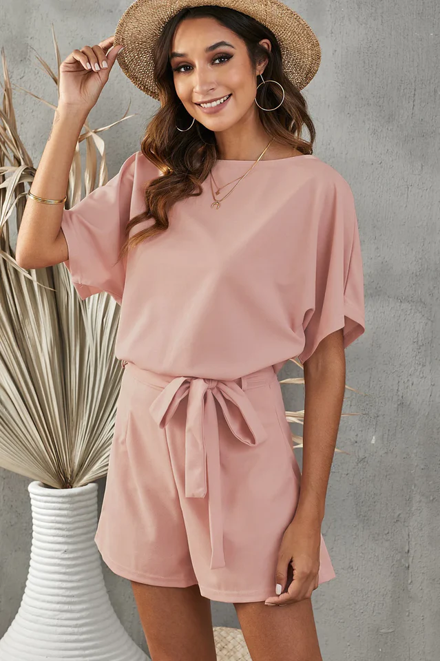 Elaine Tie Belt Short Sleeve Romper - Image 4