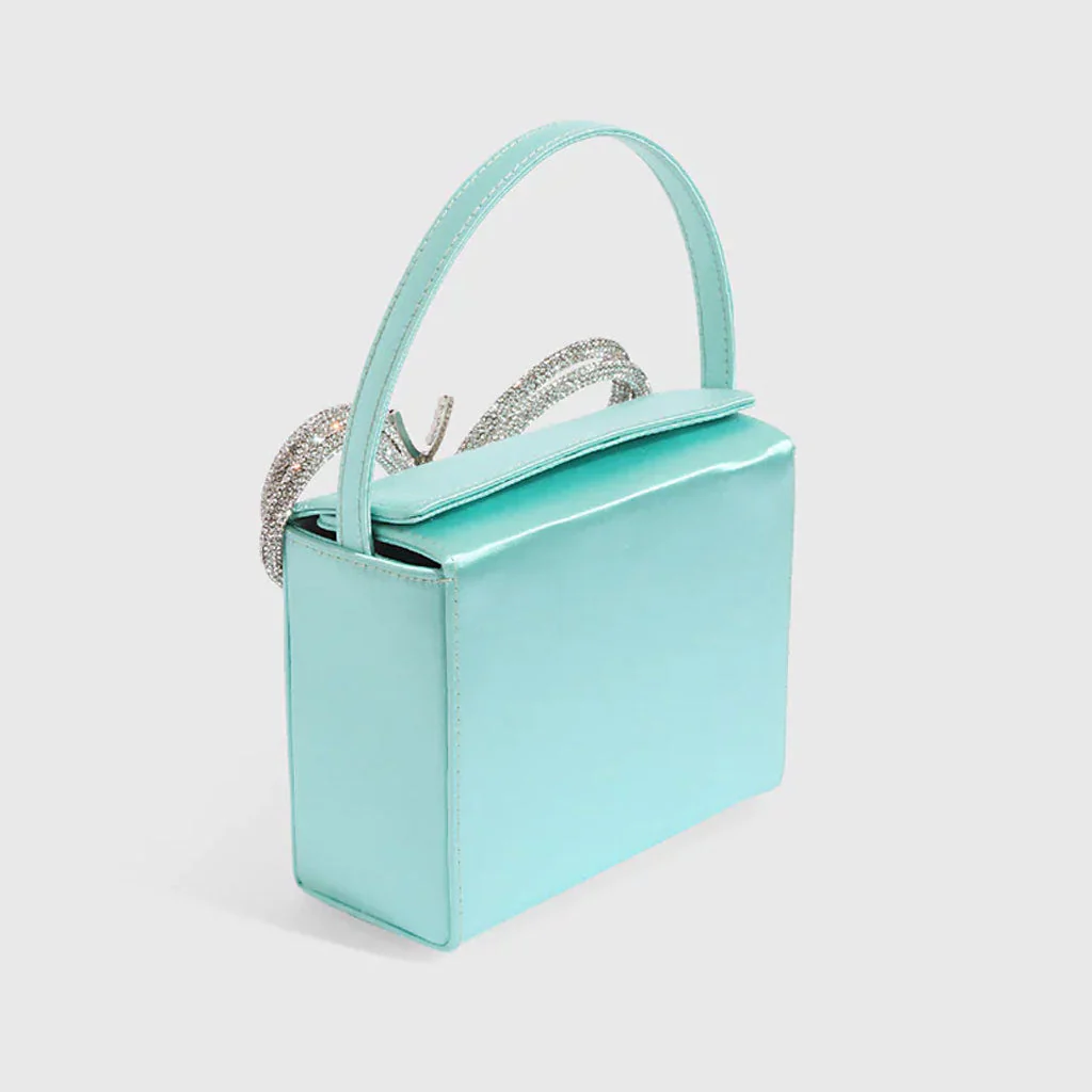 Elegant Butterfly Rhinestone Embellished Box Clutch Bag - Blue - Image 2