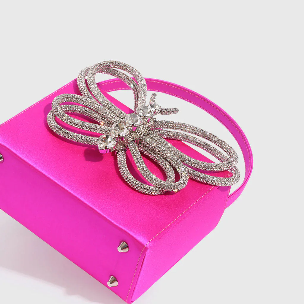 Elegant Butterfly Rhinestone Embellished Box Clutch Bag - Pink - Image 3
