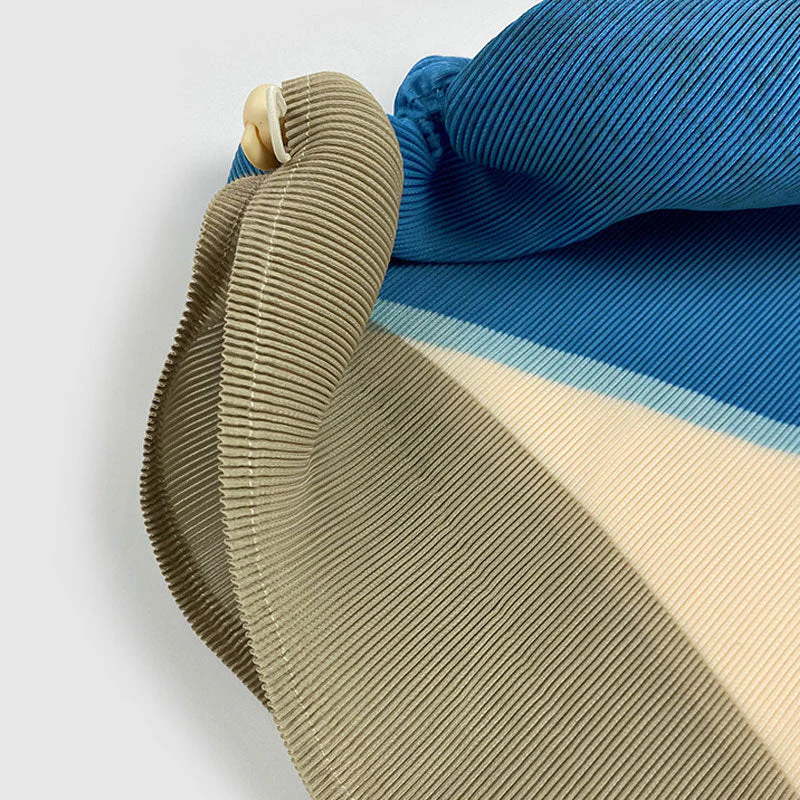 Elegant Color Block Pleated Ruched Sleeve Round Neck Belted Maxi Kaftan Dress - Image 6