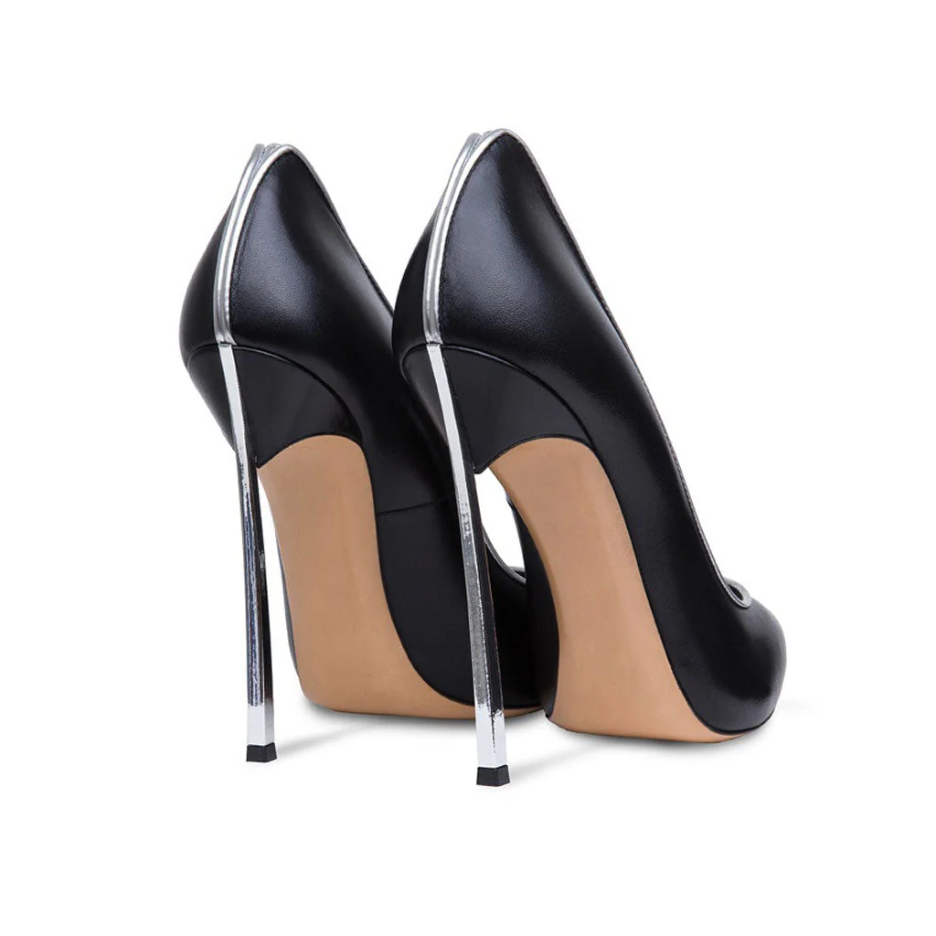 Elegant Contrast Trim Faux Leather Pointed Toe Stiletto Pumps - Black - Image 2