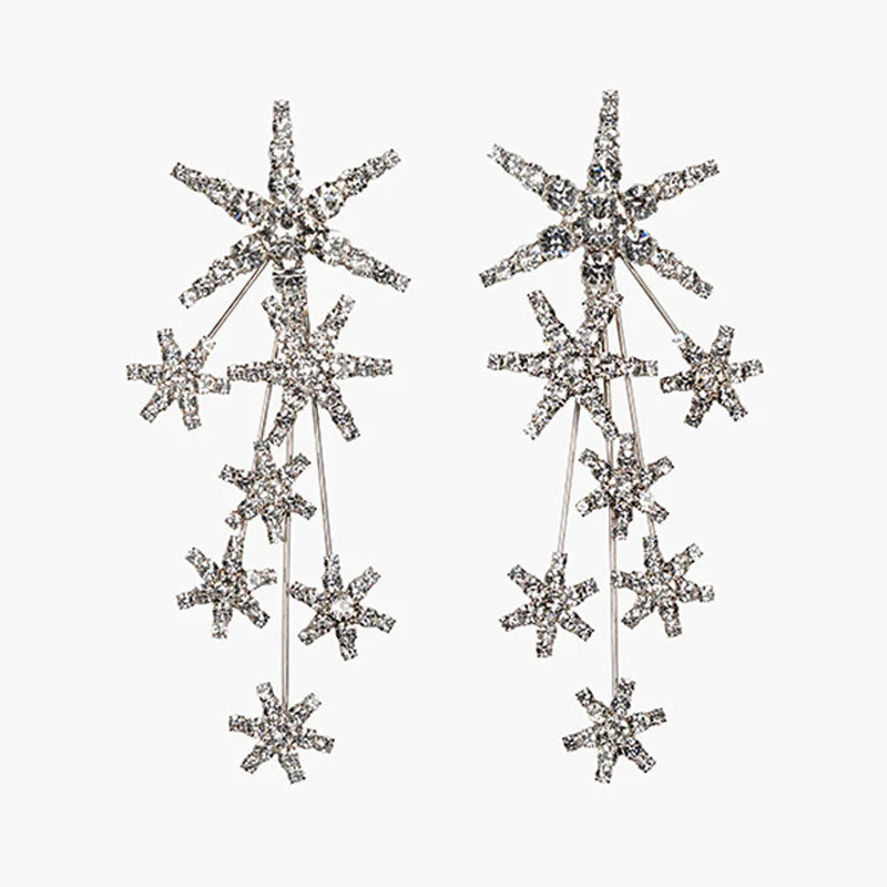 Elegant Crystal Embellished Celestial Star Drop Earrings - Silver - Image 2