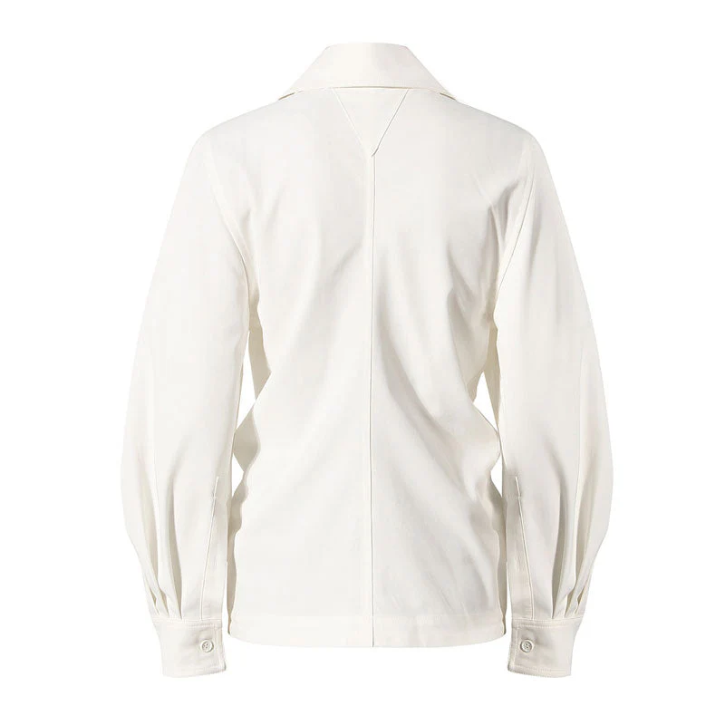 Elegant Drawstring Ruched Collared Long Sleeve Button Up Shirt - Image 2