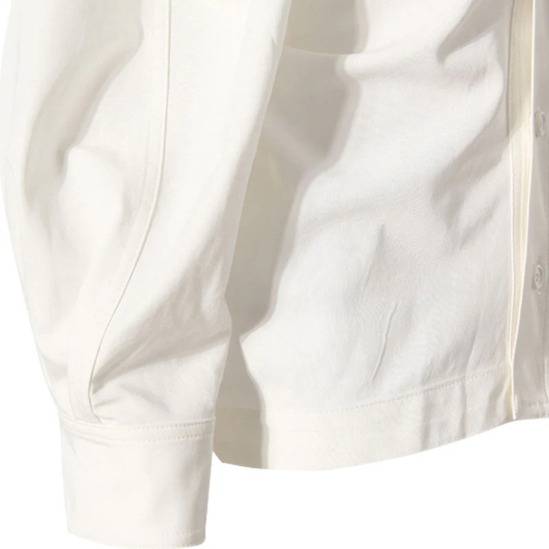 Elegant Drawstring Ruched Collared Long Sleeve Button Up Shirt - Image 3