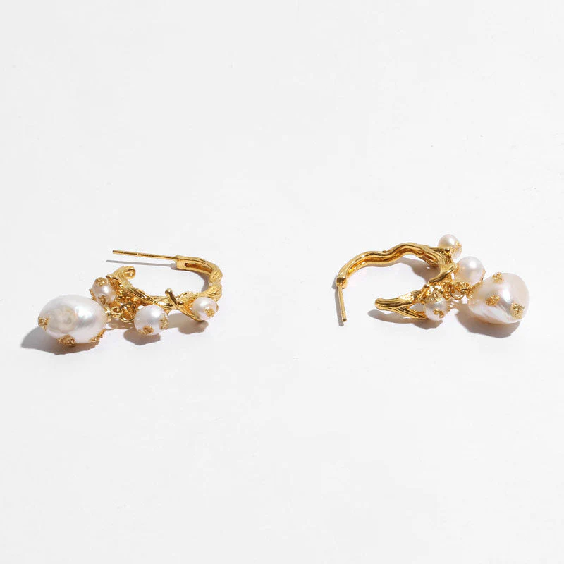 Elegant Gold Plated Pearlized Beaded Stud Earrings - Gold - Image 3