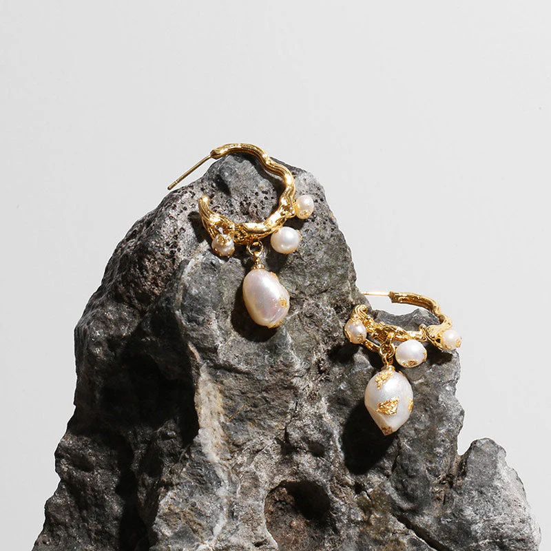 Elegant Gold Plated Pearlized Beaded Stud Earrings - Gold - Image 5