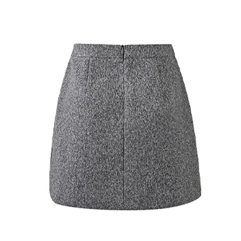 Elegant High Waist Lacey Trim Beaded Embellished Bodycon Wool Blend Mini Skirt - Image 2