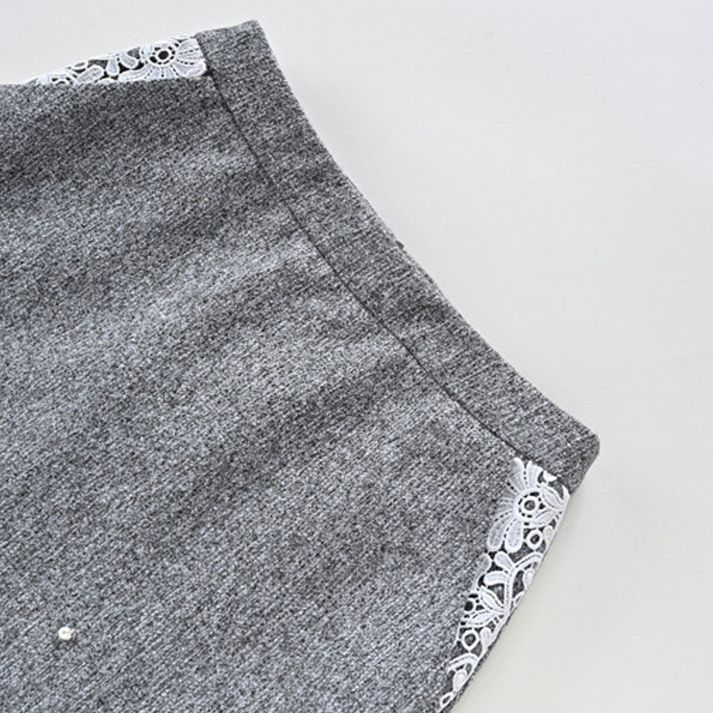 Elegant High Waist Lacey Trim Beaded Embellished Bodycon Wool Blend Mini Skirt - Image 3