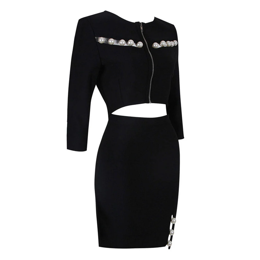 Elegant Imitated Pearl CutOut Trim Split Elbow Sleeve Bandage Matching Set - Image 4
