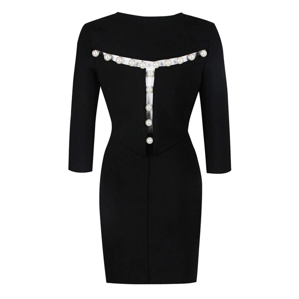 Elegant Imitated Pearl CutOut Trim Split Elbow Sleeve Bandage Matching Set - Image 5