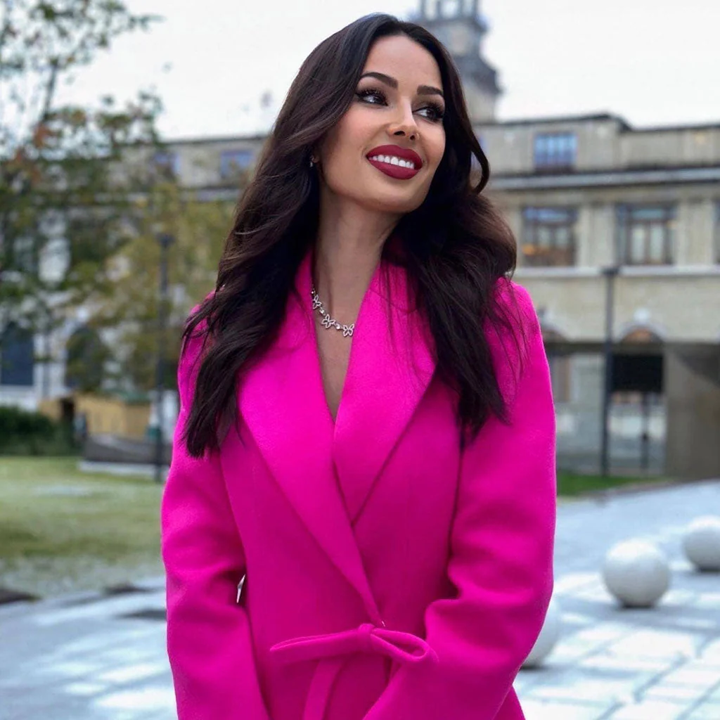 Elegant Notched Lapel Bow Waist Padded Long Sleeve Wool Blend Wrap Coat - Image 5