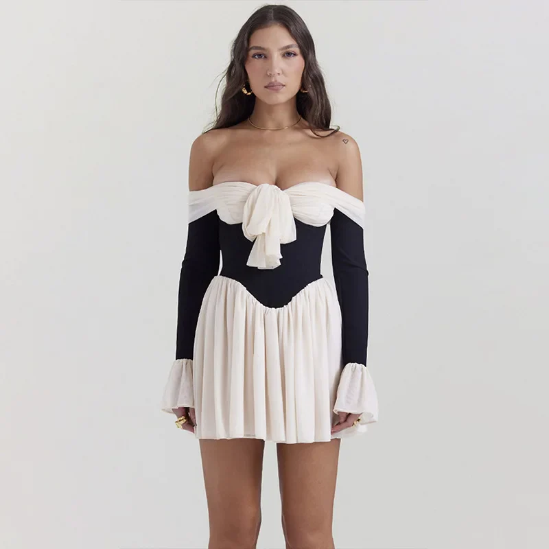 RUFFLES Long Sleeve OFF SHOULDER Mini Dress - Image 4