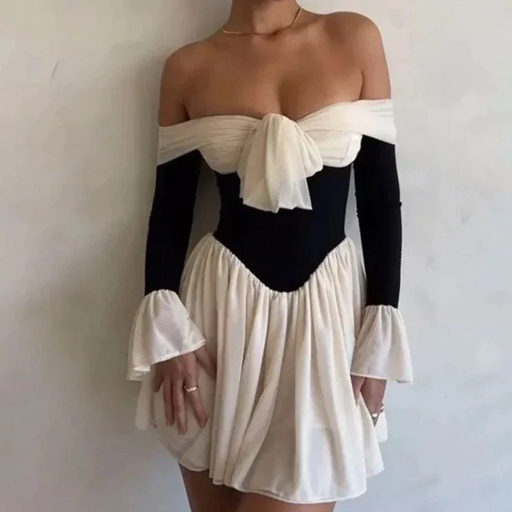 RUFFLES Long Sleeve OFF SHOULDER Mini Dress - Image 5