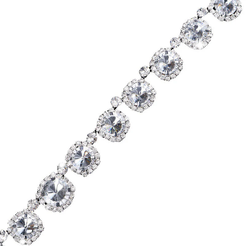 Elegant Plated Crystal Embellished Bridal Head Chain - Silver - Image 2