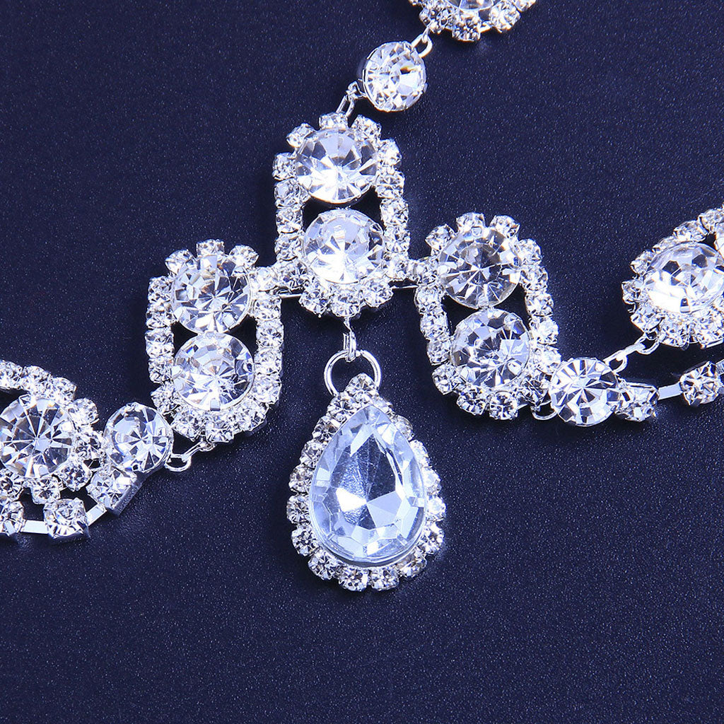 Elegant Plated Crystal Embellished Teardrop Head Chain - Silver - Image 4