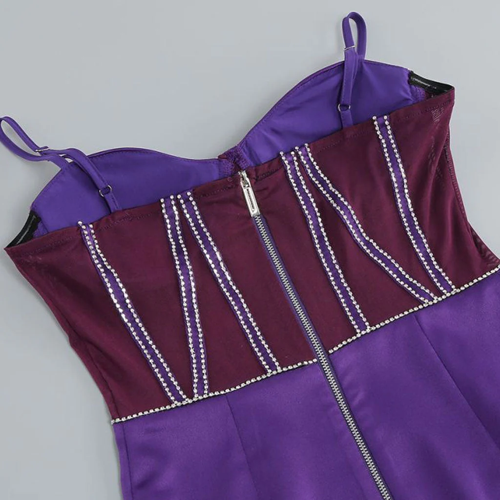 Elegant Rhinestone Sheer Mesh Panel Sweetheart Cami Satin Mini Party Dress - Image 4
