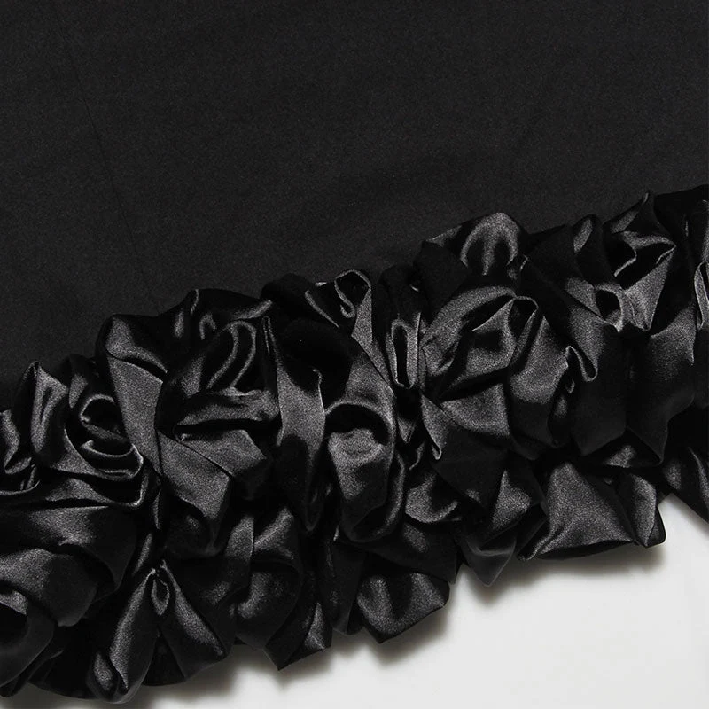 Elegant Ruffle Trim High Neck Sleeveless Bodycon Midi Dress - Black - Image 6