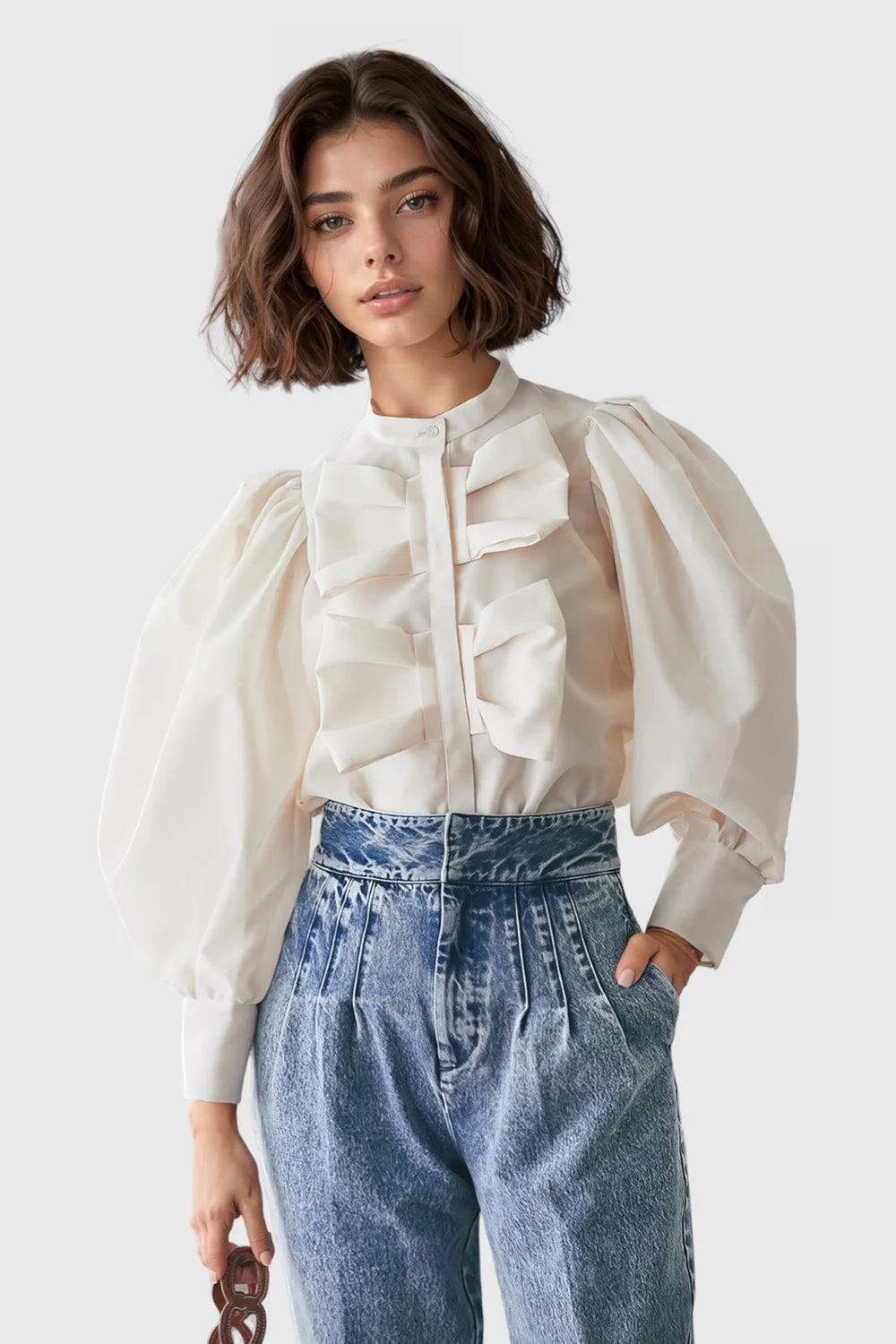 Elegant Shirt with Bows - White - Image 2