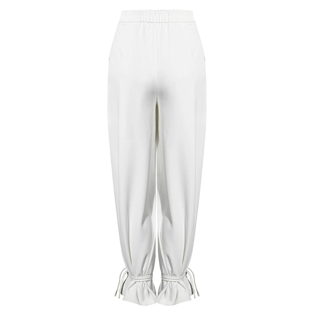 Elegant Solid Color Ankle Tie High Waist Wide Leg Pants - Image 3