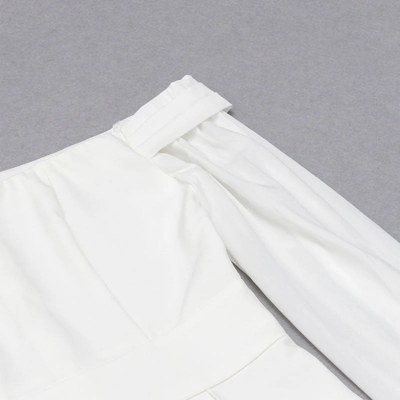 Elegant Solid Color Off The Shoulder Puff Sleeve Skinny Leg Jumpsuit - Image 3