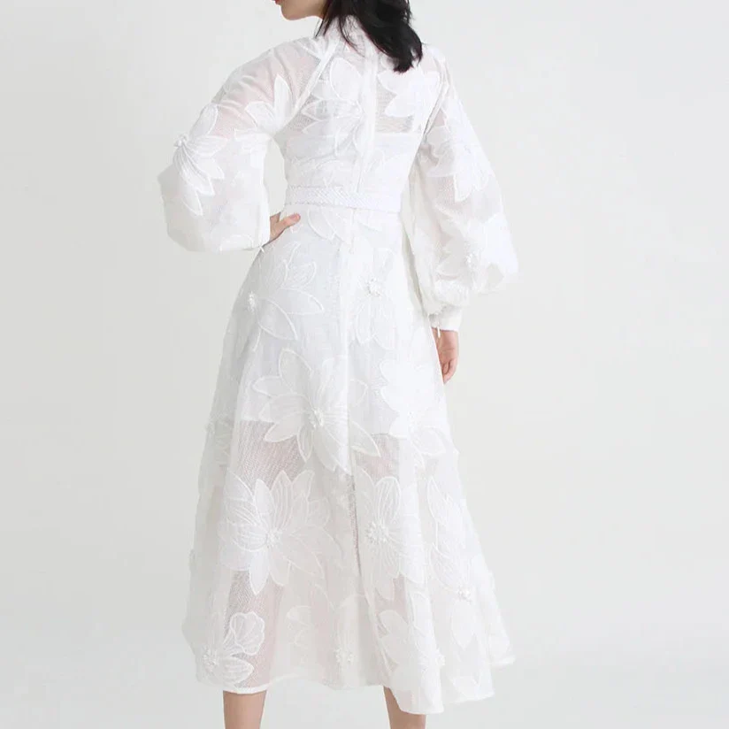 Long Sleeve PATCHWORK WHITE Dress - Image 11