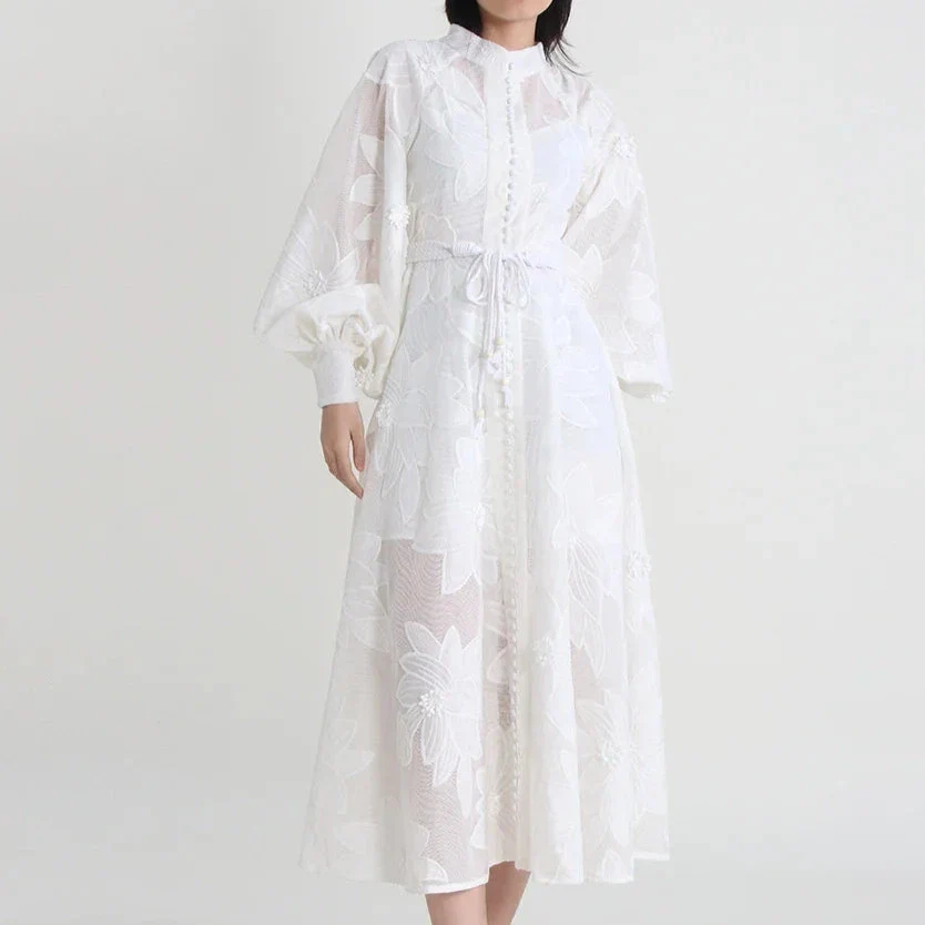 Long Sleeve PATCHWORK WHITE Dress - Image 12