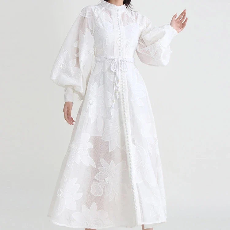 Long Sleeve PATCHWORK WHITE Dress - Image 13