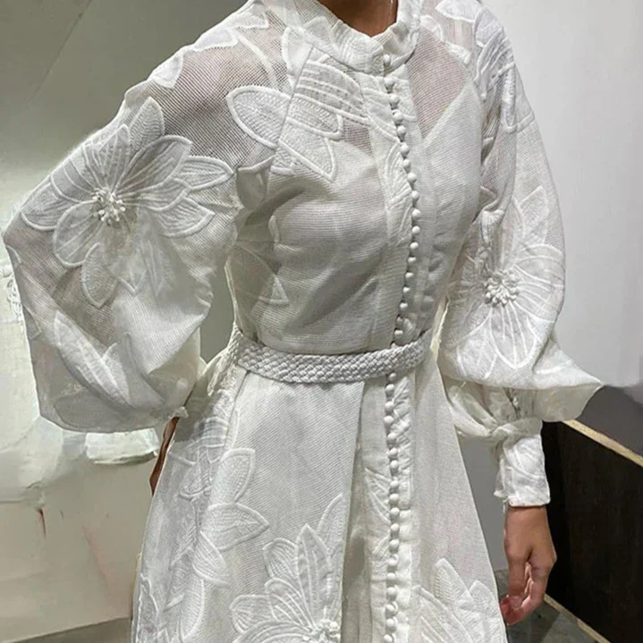 Long Sleeve PATCHWORK WHITE Dress - Image 15