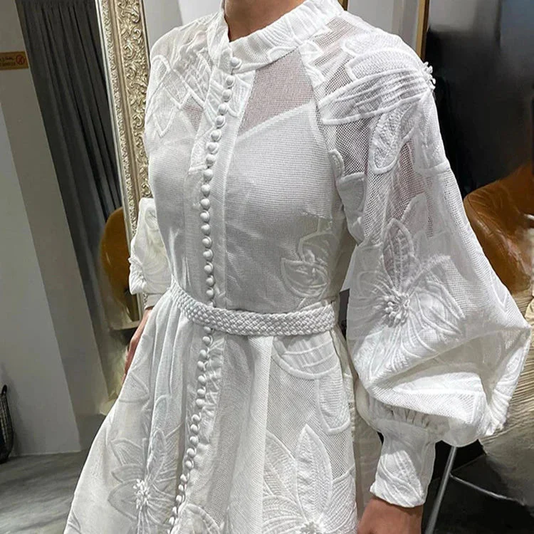 Long Sleeve PATCHWORK WHITE Dress - Image 16