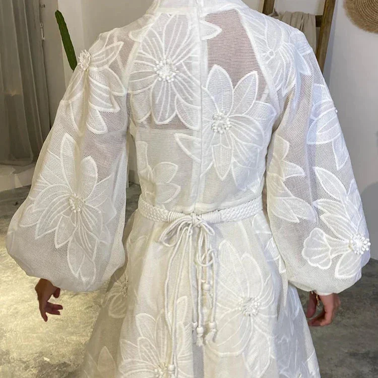 Long Sleeve PATCHWORK WHITE Dress - Image 17