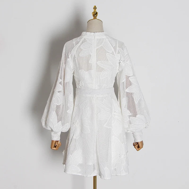 Long Sleeve PATCHWORK WHITE Dress - Image 3