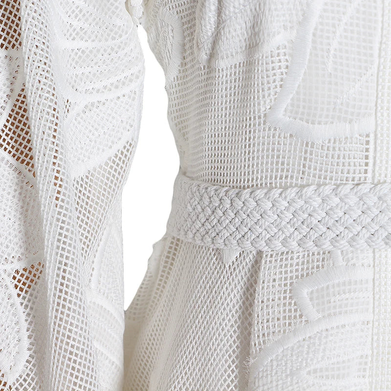 Long Sleeve PATCHWORK WHITE Dress - Image 5