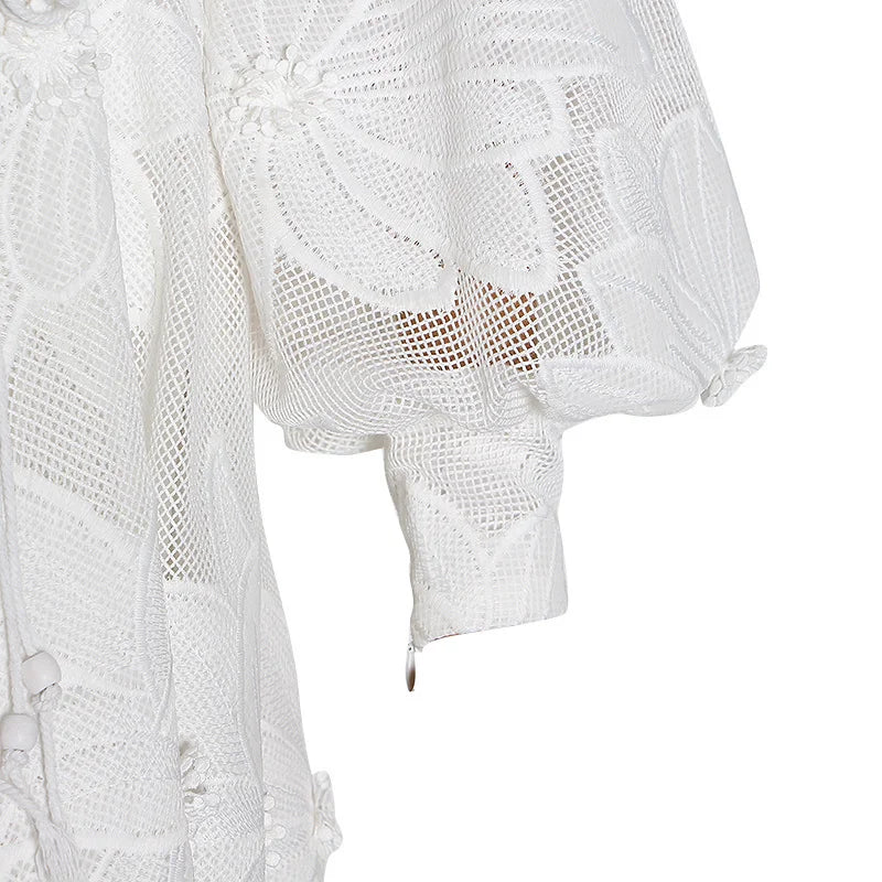 Long Sleeve PATCHWORK WHITE Dress - Image 8