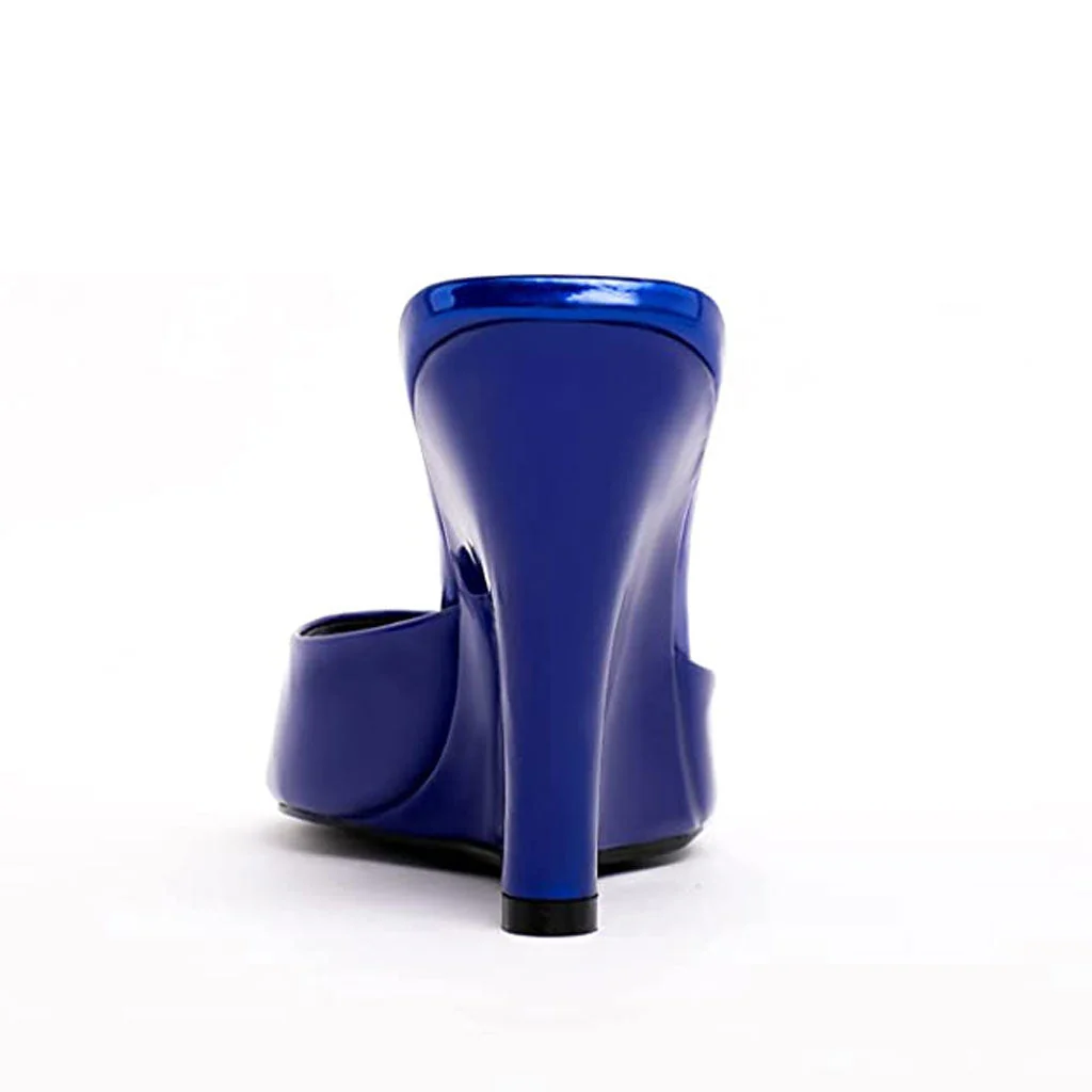 Elegant Square Toe Patent Leather Wedge Mules - Cobalt Blue - Image 3