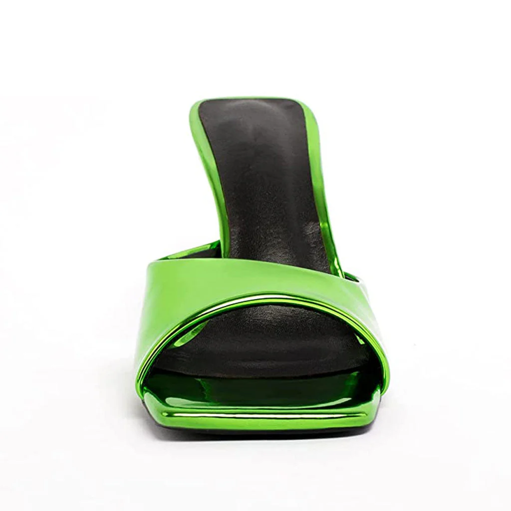 Elegant Square Toe Patent Leather Wedge Mules - Green - Image 2