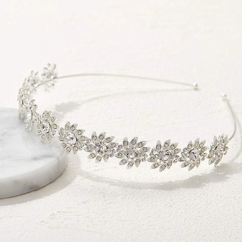 Elegant Sunburst Bloom Crystal Rhinestone Embellished Headband - Silver - Image 2