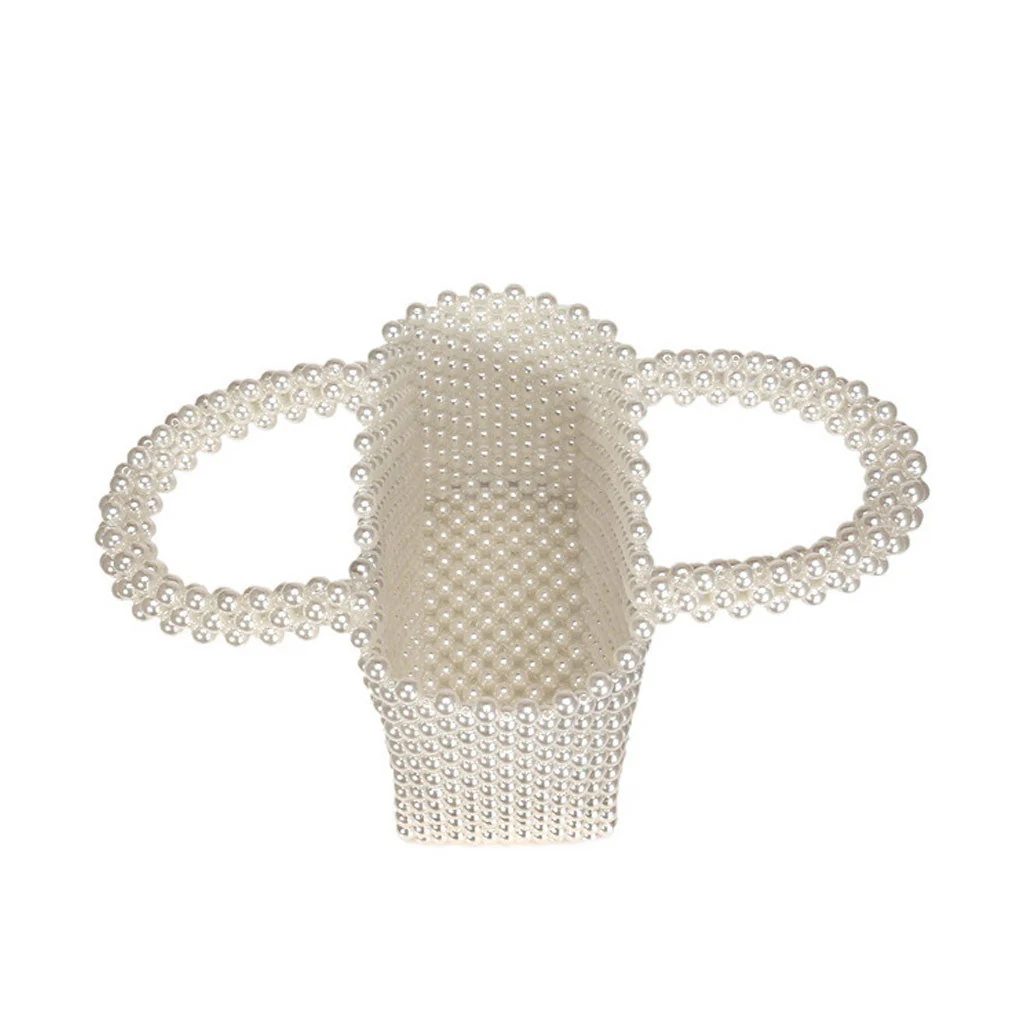 Elegant Top Handle Hand-Woven Pearlized Beaded Clutch Bag - White - Image 4