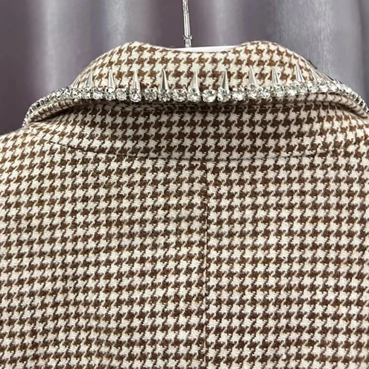 NOTCHED Collar Long Sleeve SPLICED DIAMONDS COAT and HIGH WaistED Mini Skirt - Image 4